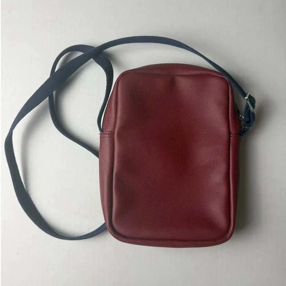 Lacoste Crossbody Bag - Burgundy with Blue Strap